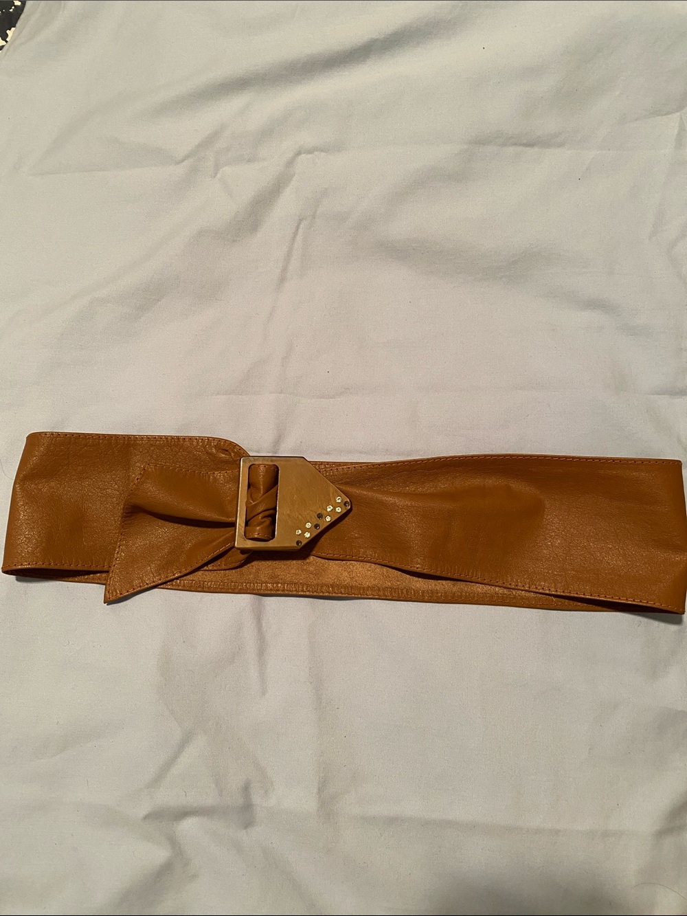 Wide Tan Leather Waist Belt with Buckle Accent
